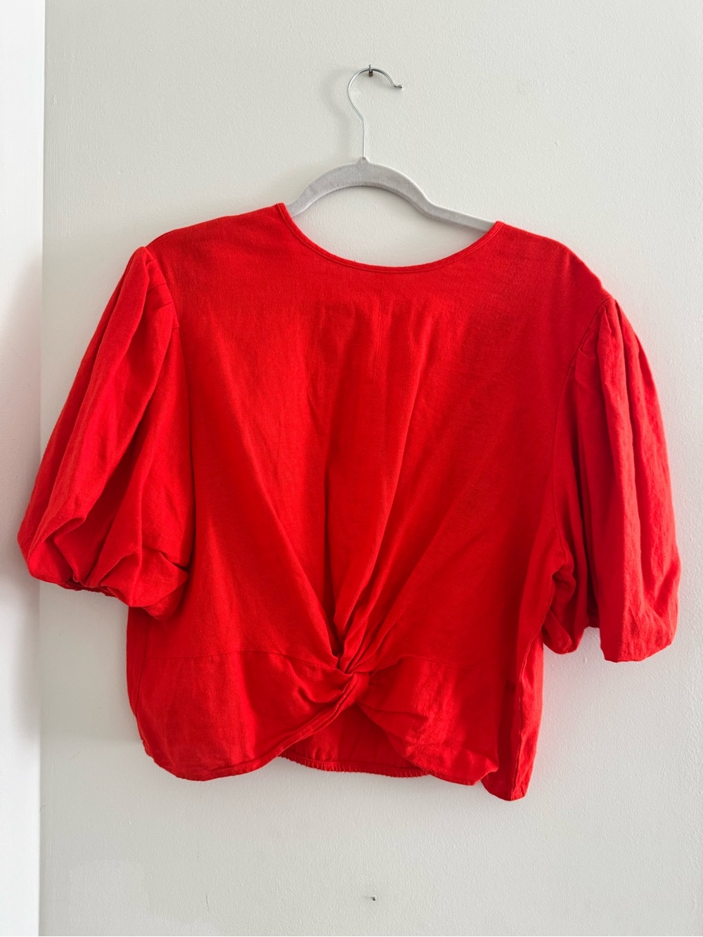 MET! Marc New York Red Linen Puff Sleeve Top
